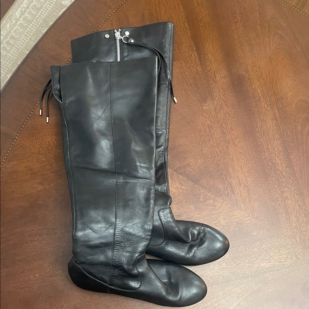 Black Leather Knee-High Boots